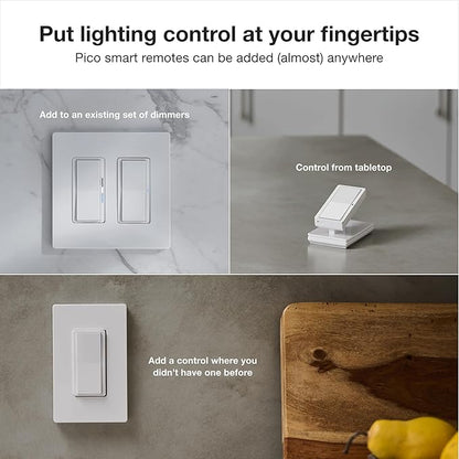 Lutron Deluxe Diva Smart Dimmer Kit for Caseta Lighting w/ Hub and Pico Remote, and Pedestal, 1 Wallplate, Smart Dimmer Works with Apple Home, Ring, Google Home, 3 Way