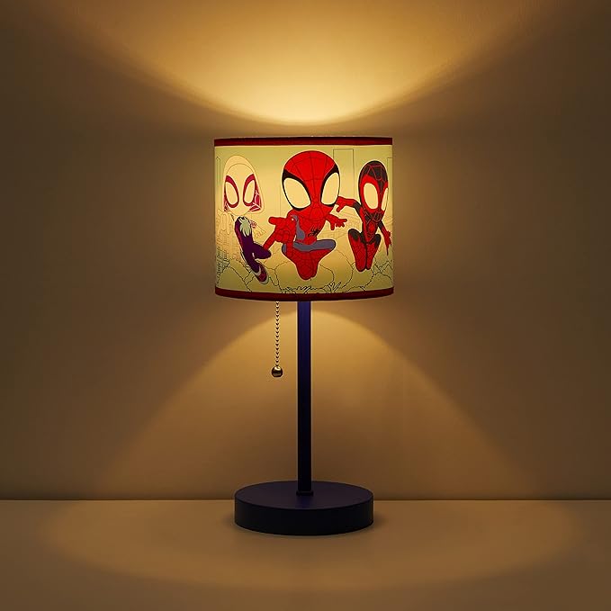 Marvel Spidey and His Amazing Friends Table Lamp,Kids Stick Lamp with Pull Chain by Idea Nuova,Fun Bedroom or Nightstand Lighting,Official Spidey Decor