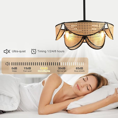 Ganeed 20" Boho Caged Ceiling Fan with Light and Remote, Layered Rattan Enclosed Flush Mount Boho Ceiling Fans Lights, Low Profile 6 Speed Reversible Fandelier for Bedroom Kitchen Living Room Nursery