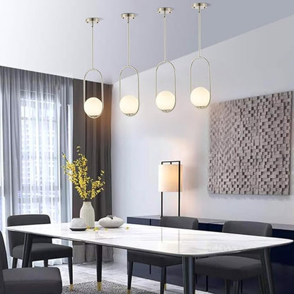 BYOLIIMA Modern Globe Pendant Light Brushed Nickel Chandelier 1-Light Mid Century Ceiling Hanging Lighting Fixture White Globe Glass Shades for Kitchen Island Dining Room Bedroom
