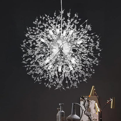 Modern Dandelion Firework Chandelier, Chrome Dining Room Chandelier, Crystal Hanging Pendant Lighting Fixture for Living Room, Bathroom, Bedroom, Restaurant, 16-Light