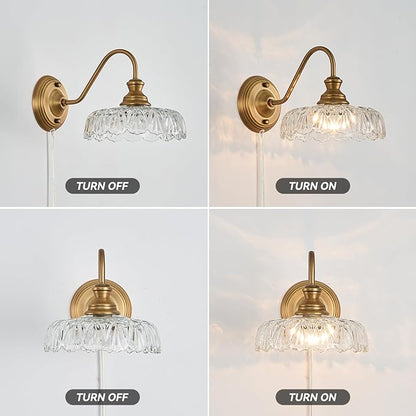 HDDFL Vintage Plug in Wall Scone Bedside Wall Lamp Plug Corded Matte Brass Bedroom Light Fixtures in Door Lighting Fixture for Living Room Hallway Corridor
