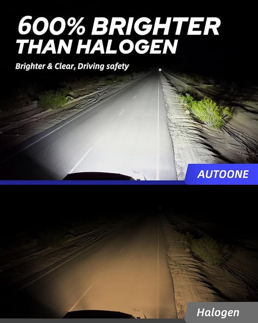 AUTOONE H8 H11 H16 LED Light Bulbs White, 6000K Super Bright, Fanless Mini Size, Plug and Play, Pack of 2