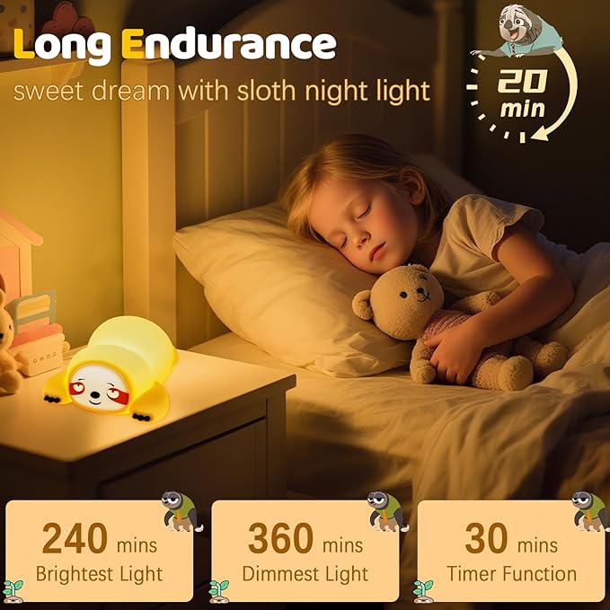 YR YRHH-PET Cute Sloth Gifts Night Light, Funny Sloth Lamp, Rechargeable Squishy Dimmable Weird Nightlight, LED Novelty Animal Cute Stuff, Room Dorm Décor, Silicone Touch Light Up Sloth for Baby Kids
