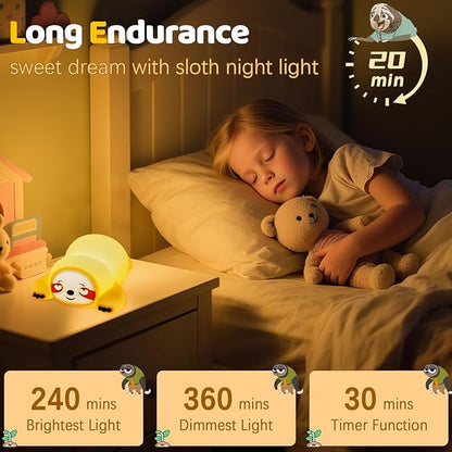 YR YRHH-PET Cute Sloth Gifts Night Light, Funny Sloth Lamp, Rechargeable Squishy Dimmable Weird Nightlight, LED Novelty Animal Cute Stuff, Room Dorm Décor, Silicone Touch Light Up Sloth for Baby Kids
