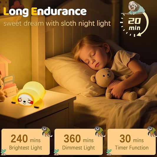 YR YRHH-PET Cute Sloth Gifts Night Light, Funny Sloth Lamp, Rechargeable Squishy Dimmable Weird Nightlight, LED Novelty Animal Cute Stuff, Room Dorm Décor, Silicone Touch Light Up Sloth for Baby Kids