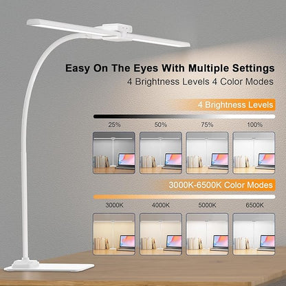EppieBasic Led Desk Lamp,24W 31.5IN Architect Double Head Desk Lamps for Home Office,Dimmable & 6 Color Modes Extra Bright Modern Table lamp with Base,Overhead Computer Lighting for Workbench Monitor