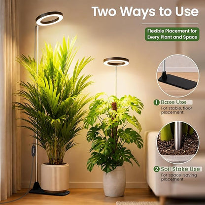 LBW Grow Lights for Indoor Plants, 6.3" Full Spectrum Plant Light with Base, 59" Height Adjustable Grow Lamp, 6/8/12/16H Auto Timer, 3 Colors, 5 Dimmable Levels, for Tall Large Plants, Black, 3 Pack