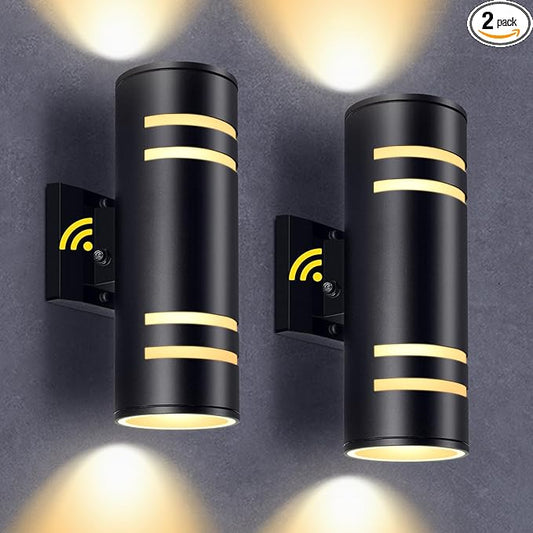Outdoor Wall Lights 2 Pack, Dusk to Dawn Exterior Wall Light Fixtures, IP65 Waterproof Porch Lights Outdoor, Modern Black E26 Wall Sconce with LED Bulbs Included, 13 Inch (2, Black)