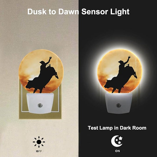 Cowboy Night Lights Wild West Cowboy on Horseback LED Night Light Plug into Wall with Dusk to Dawn Sensor for Girls Boys Women Men Room Decor, Hallway, Kitchen, Bathroom, Nursery