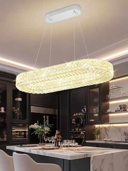 ykolupty Modern Crystal Chandelier, Dia 40" Rectangular Chandelier for Dining Room,Chrome Rectangle Crystal Ceiling Light Luxury Oval Chandeliers for Living Room Kitchen Island