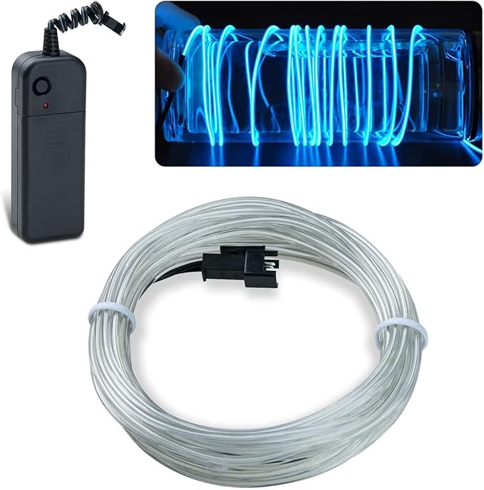 lychee 9ft EL Wire Lights Neon Glowing Strobing Electroluminescent Light El Wire w/Battery Pack for Parties, Halloween Decoration (Ice Blue)