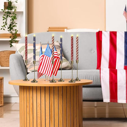 Honoson 6 Pcs 4th of July Taper Candles 10.6 Inch Patriotic Flameless Candles Battery Operated Red White and Blue LED Candlesticks for Independence Day Dinner Table Home Party Decoration