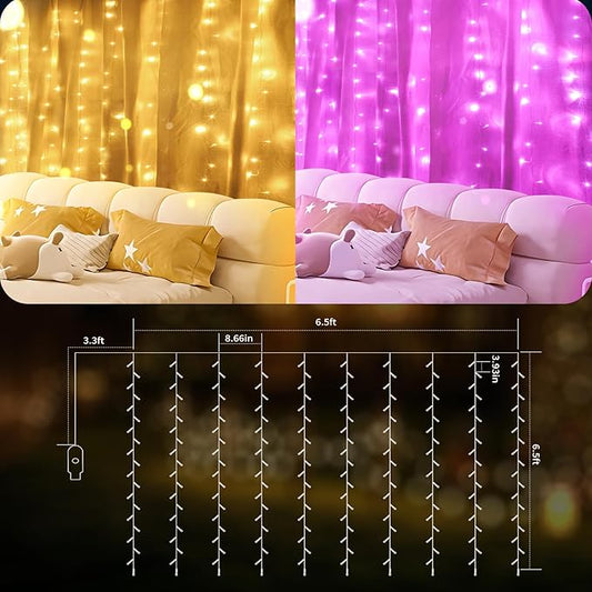 Color Changing Curtain Lights, Pink Room Decor 8 Modes LED String Lights for Garden, Teen Girls' Room, Party, Window, Wall, Valentines Day and Christmas Decor(Warm White and Pink)