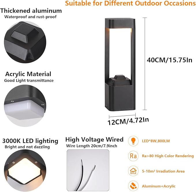 Outdoor Path Lighting Fixture 23.62In Outdoor Landscape Pathway Light Black Aluminum Modern Lawn Floor Light With 3000K LED Bollard Lighting Outside Housing Waterproof Post Lantern For Patio Entrance