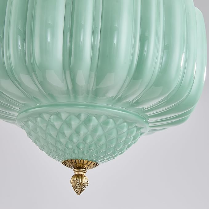 Schoolhouse Pendant Light, 12" Brass Gold Schoolhouse Ceiling Light Fixture with Mint Green Milk Glass Shade, Adjustable Height, Mid Century Modern Pendant Lighting for Kitchen Island Dining Room