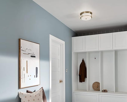 Kichler Brit 2-Light Flush Mount Ceiling Light, Industrial Modern Ceiling Light with Satin Etched Cased Opal Glass in Champagne Bronze, (12" W x 5.5" H), 52595CPZ