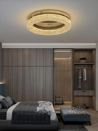 ykolupty 32'' Modern Chandeliers for Living Room Crystal Chandelier Flush Mount Ceiling Light Fixture for Dining Room Living Room Bedroom Dimmable 2700-6000K (Gold Chandelier)