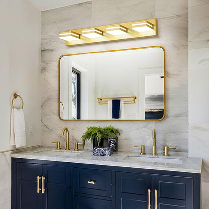 Modern LED Bathroom Lights Fixtures 4-Light,Metal Gold Acrylic Wall Lighting,Vanity Lights for Bathroom Over Mirror 6000k 27in