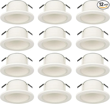 HALO E26 Series 4 in. White Recessed 4001WB-12PK Ceiling Light Plastic Step Baffle with White Trim Ring