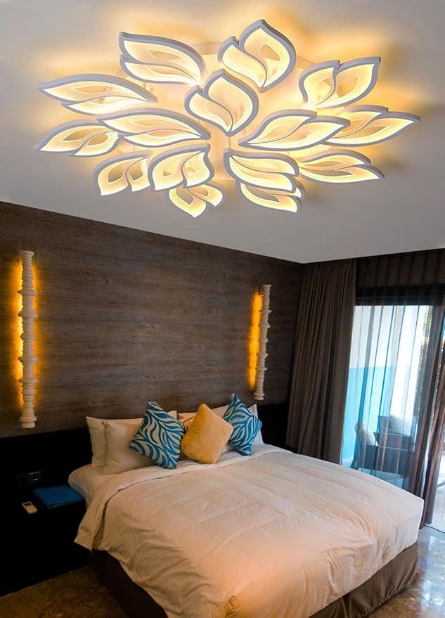 110W Dimmable LED Ceiling Light with Remote Control Ceiling Lapm Modern 15-Leaf Acrylic Chandelier 39.37in for Bedroom Living Room Dining Room Office Kitchen
