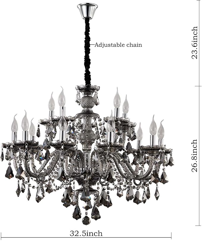 Smoky Gray Crystal Chandelier Modern Double Layer K9 Crystal Chandeliers Lighting 15-Light Crystal Raindrop Hanging Chandelier for Living Room Dining Room(15 Lights)