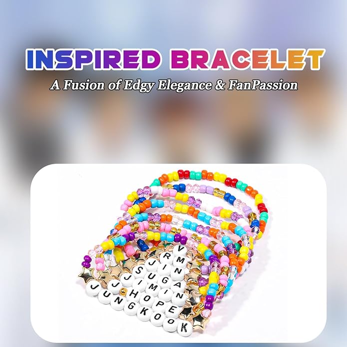 AICase for BT Merch Gifts Toys Inspired Bracelets Birthday Decorations 7 Pcs Stackable Stretch Beaded Friendship Bracelets Costume Cosplay Merchandise Gifts for Fans Women Christmas Stocking
