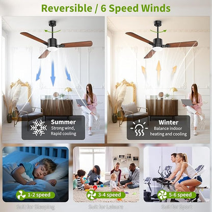 Ceiling Fans with Lights, 52 Inch Low Profile Ceiling Fan with Light and Remote Control,10 Min Quick Installation,Reversible,3CCT Dimmable,Quiet,Black Small Ceiling Fan for Bedroom Indoor/Outdoor