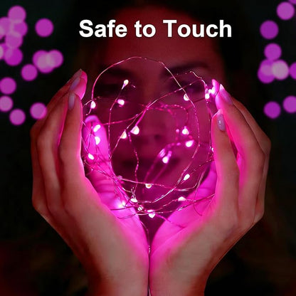 1Pack USB Plug in Fairy String Lights,16ft 50 LED Copper with Remote and Timer, 8 Modes Waterproof Twinkle String Lights Battery Powered for Bedroom Indoor Party Wedding Christmas Decoration(Pink)