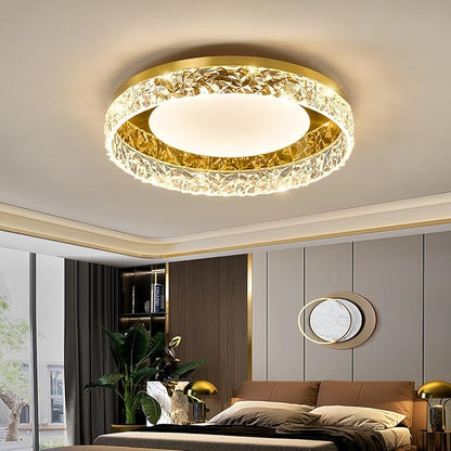 ZGLAOJT Gold Led Flush Mount Ceiling Light Modern 40w 3000k-6000k Light Fixture 15.7inch Bathroom Round Ceiling Lamp for Kitchen Bedroom Entryway Hallway Living Room.
