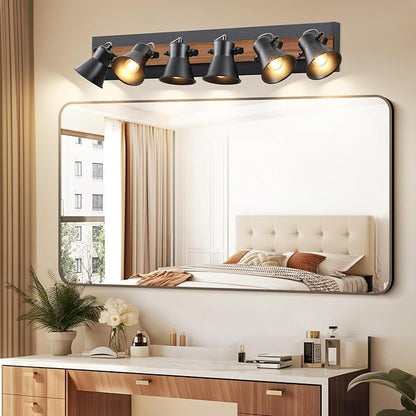 6-Light Track Light Fixtures Ceiling/Wall Mount, Adjustable Spotlight, Industrial Black Kitchen Lighting for Living Room, Dining Room, Hallway, Bathroom