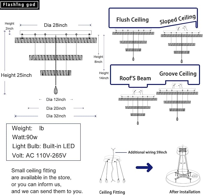 Flashing God Dia 32'' Modern Crystal Chandeliers for Living Room Crystal Flush Mount Ceiling Chandelier Large Chandeliers for Dining Room Bedroom Chrome LED Dimmable 3000-6000K