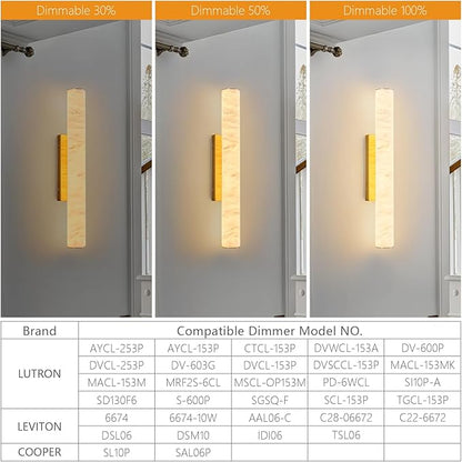 LMQNINE Natural Alabaster Wall Sconces Set of Two Spanish Marble Wall Light Cylinder Modern Gold LED Sconce for Living Room Bedroom Bathroo Stairs（M-2Pack）