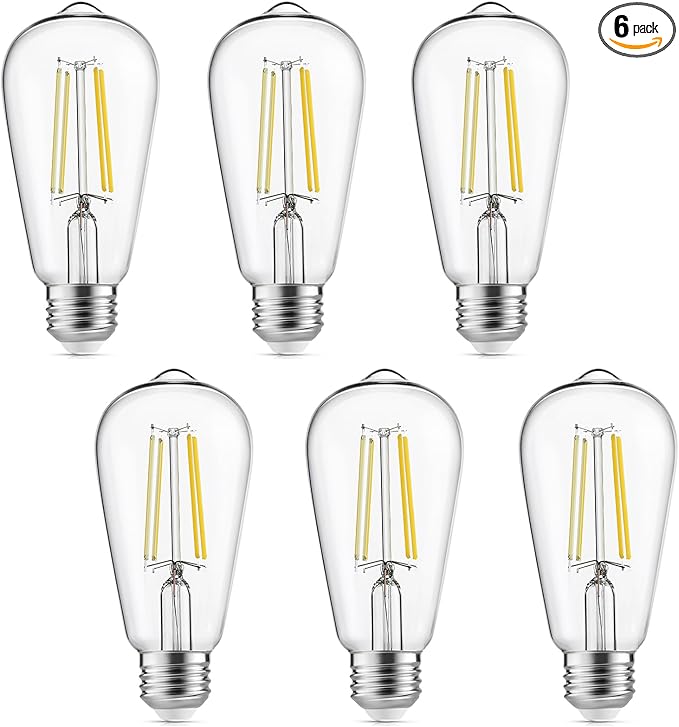 Gozelux Vintage LED Edison Bulbs, 6W, Equivalent 60W, High Brightness Cool White 4000K, ST58 Antique LED Filament Bulbs with 90+ CRI, E26 Medium Base, Dimmable, Clear Glass, Pack of 6