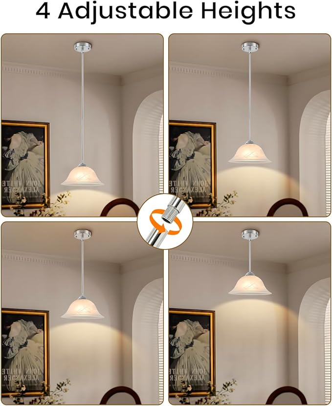 Chrome Pendant Lights Kitchen Island, 11.8” Glass Pendant Light Fixtures with Frosted, Hanging Kitchen Pendant Lights 2 Pack, Farmhouse Pendant Lighting for Kitchen, Dining Room, Bar (Rod)