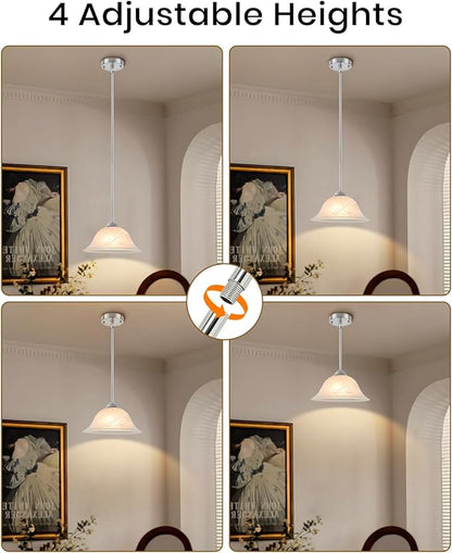Chrome Pendant Lights Kitchen Island, 11.8” Glass Pendant Light Fixtures with Frosted, Hanging Kitchen Pendant Lights 2 Pack, Farmhouse Pendant Lighting for Kitchen, Dining Room, Bar (Rod)