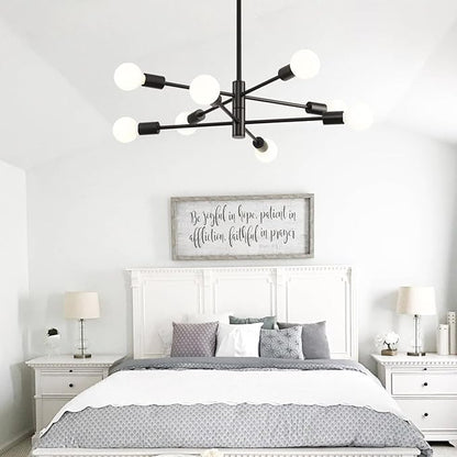 HHR Black Sputnik Light Fixture, 8-Light Modern Dining Room Chandelier, Height Adjustable Chandeliers for Kitchen Island Over Table, Mid Century Ceiling Lighting Fixture