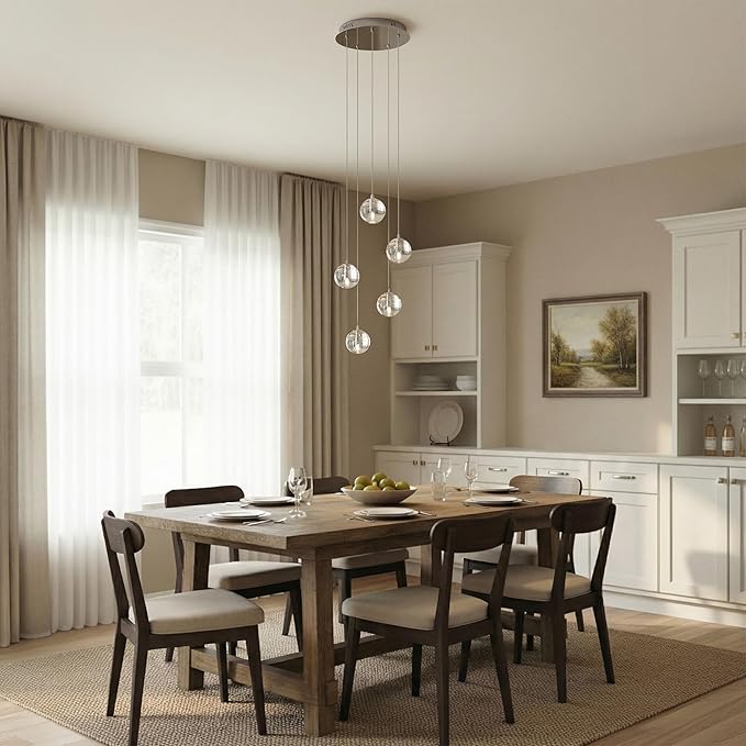 5-Light Modern Chrome Glass Globe Chandelier, Hanging Cluster Pendant Light Kitchen Island & Foyer Chandelier, Warm White 3000K, Chrome Pendant Lights Cluster, Ø 11.03 in