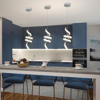 3000-6000K Dimmable Modern Pendant Light,Chrome LED Pendant Light for Kitchen Island Fixtures Chandeliers for Dining Room Hanging Lights, 1 Pack