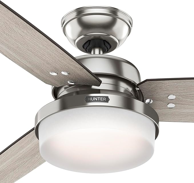 Hunter 52 inch Indoor Ceiling Fan with LED Light and Remote Control - Standard Mount Ceiling Fan, 3 Blades, For Bedroom, Living Room, or Kitchen - Sentinel 59157, Brushed Nickel