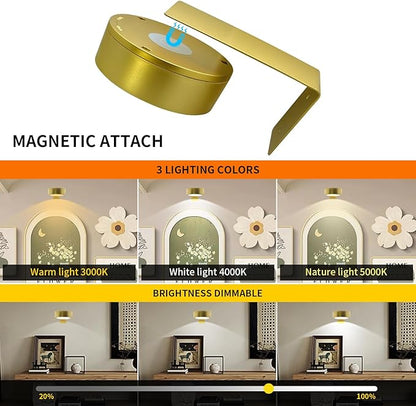 Arixinks Battery Picture Light 3Pack Gold,Wireless Painting Light with Remote,3 Lighting&Dimmable,Wall Art for Painting Accent Light &Timer for Pictures Frames Gallery Potrait Magnetic