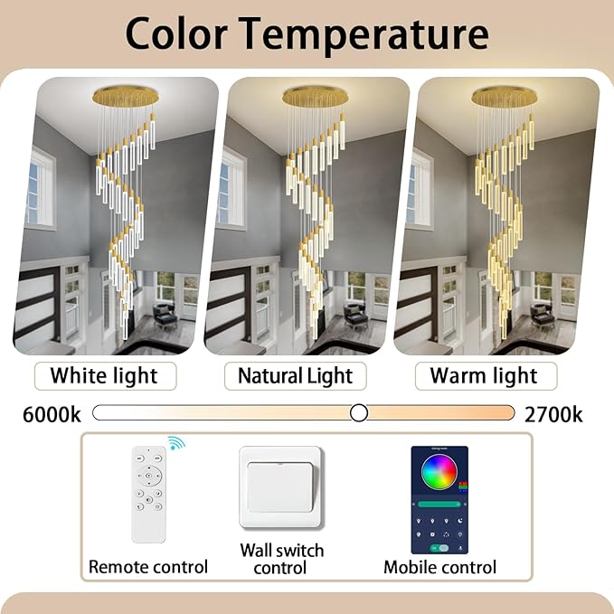 D28inxH177in Long Crystal Column Chandelier Extra Large Staircase Chandelier for High Ceiling Gold 30-Lights Dimmable LED Pendant Lighting Foyer Entryway Light Source is Replaceable