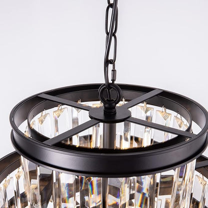Wellmet Crystal Chandelier, 7-Tier Large Vintage Black Luxury Crystal Chandelier, for Living Room, Dining Table, Foyer, Drawing Room, Hallway, Entryway, Restaurant 33''H * 24''W
