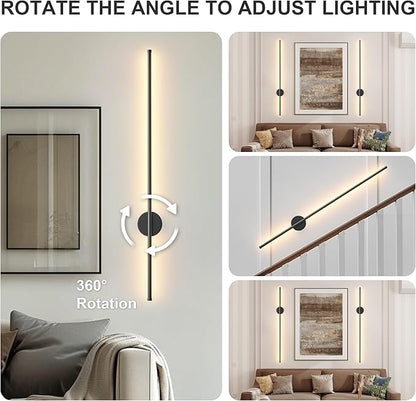 Battery Operated Modern Wall Sconces Set of Two,Rechargeable Wireless Wall Lights with Remote Control,Dimmable,3CCT,Timer,360°Rotation,Cordless Lighting for Bedroom,Living Room,Hallway,Black,39.3 Inch