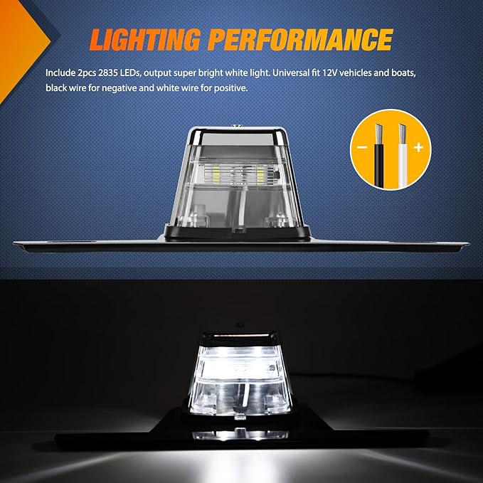 Nilight LED License Plate Light w/Bracket Mount Waterproof Courtesy Step Tag Dome Cargo Lights Chrome Housing 12V for Truck Trailer RV UTV ATV Camper Boat