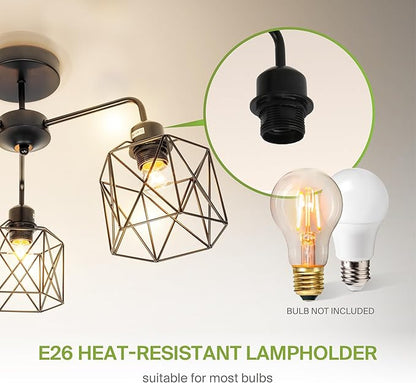 ASD Black Chandelier Semi Flush Mount Ceiling Light Fixture- 3xE26 120V ETL Modern Light Fixtures Ceiling Mount, Semi Flush Mount Chandelier for Entryway, Bedroom, Foyer Lighting Fixtures
