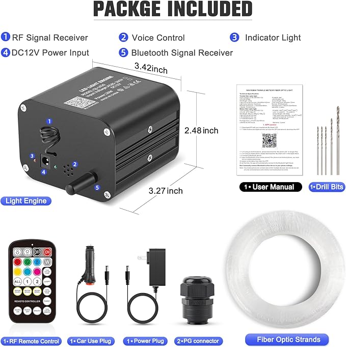 20W Twinkle Starlight Headliner Kit, Star Lights for Car Roof Decoration, Fiber Cable 800pcs of (0.03+0.04+0.06in)*9.8ft Star Light Headliner with Bluetooth APP/Remote/Music Mode