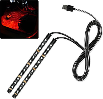 Car LED Strip Light, 12V 24 LED Interior Atmosphere Lights Under Dash Ambient Night Light, Universal Auto Interior Decorative Lamp with USB Port, Truck SUV Car Accessories (Red, USB)
