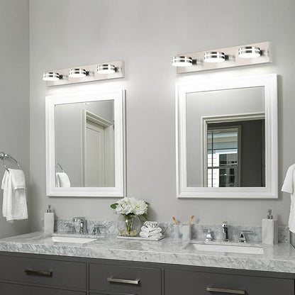 3-Light Bathroom Vanity Light, Brushed Nickel Bathroom Light Fixtures Over Mirror, LED Vanity Lights with 360°Rotating Lamp Head(24in)