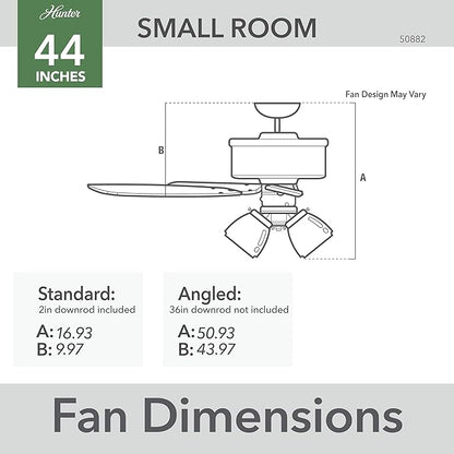Hunter 44 inch Indoor Ceiling Fan with LED Lights - Ceiling Fan with Pull Chain, For Bedroom, Living Room, or Kitchen, Standard Mount, No Remote, 5 Blades - Swanson 50882, Matte Silver